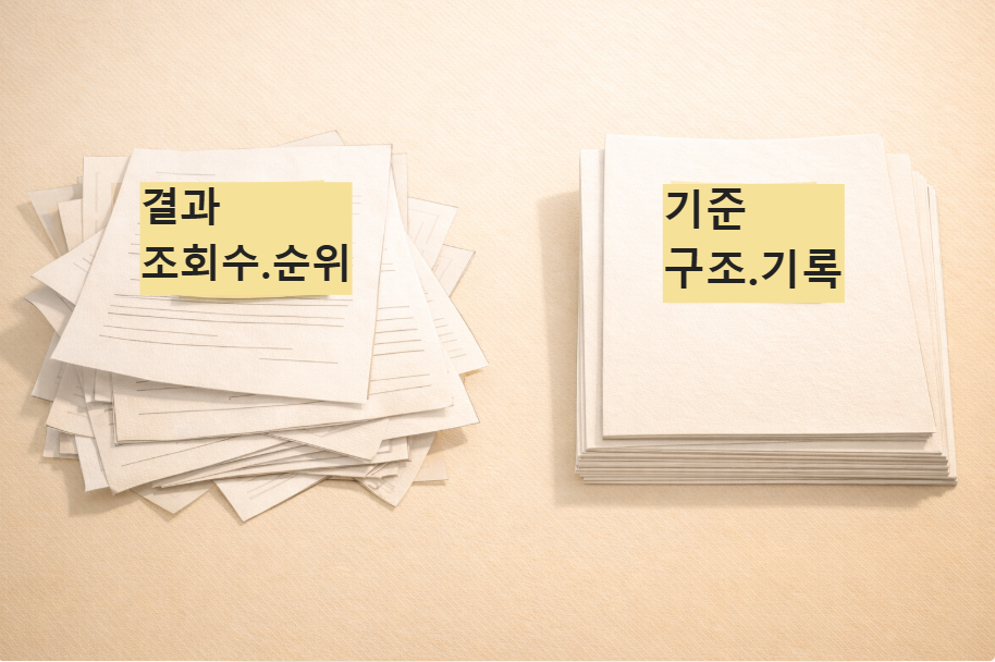 비교 중심 운영과 기준 중심 운영의 차이를 보여주는 블로그 구조 비교 이미지