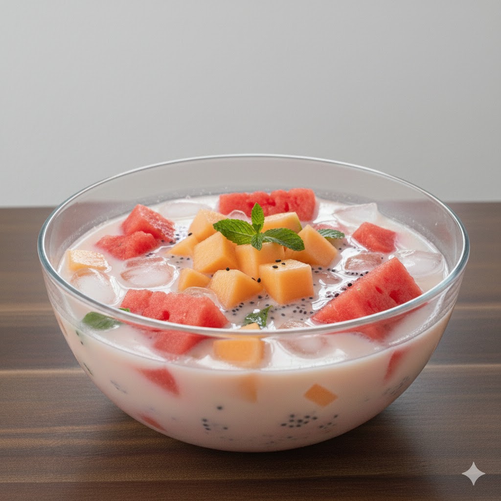 수박 알갱이와 시원한 우유, 사이다 국물이 어우러진 달콤한 수박화채