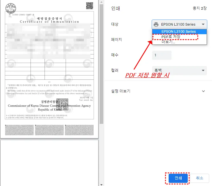 백신접종증명서 영문 PDF