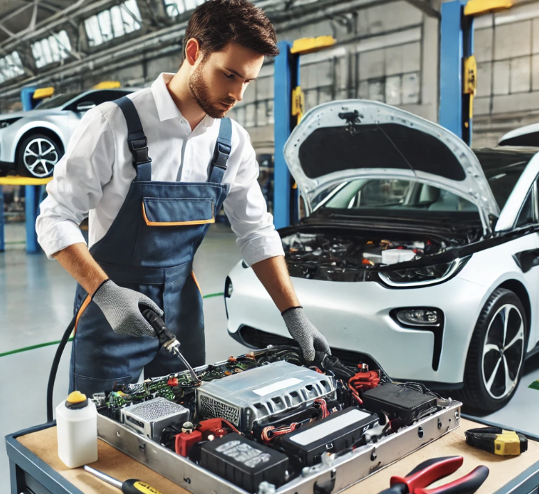 최신 전기차 배터리 관리하는 사진