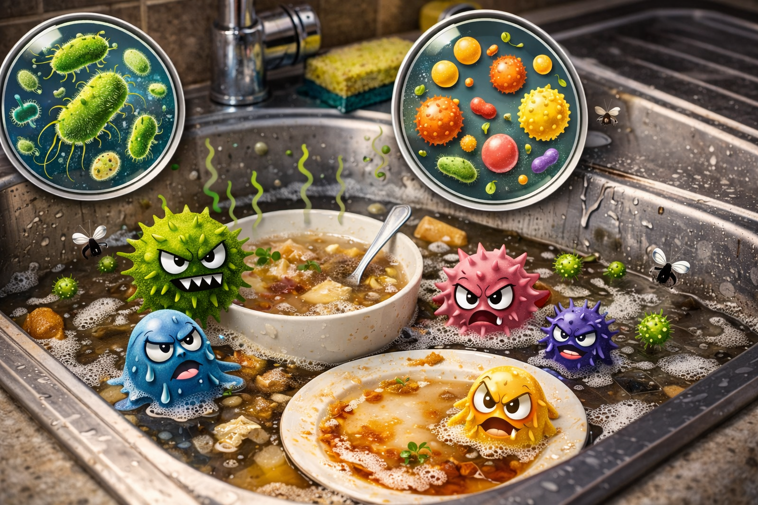 싱크대 세균 증가와 식중독 위험 관련 이미지