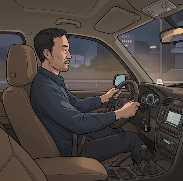 운전하는 택시 기사