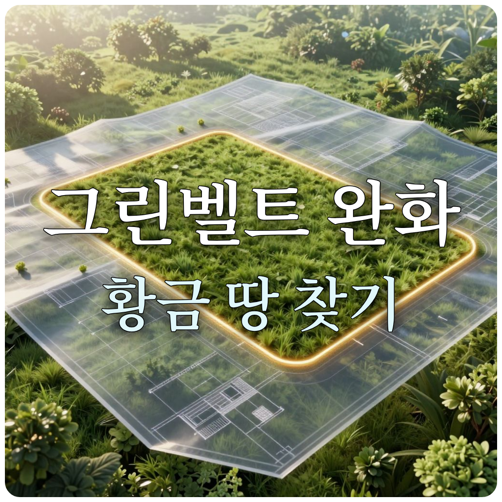 그린벨트 지역의 개발 계획을 상징하는 투명한 도면과 풍경