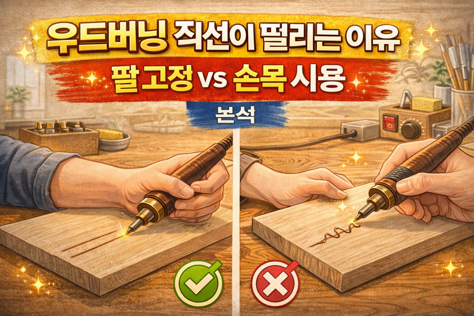 우드버닝 직선이 떨리는 이유팔 고정 vs 손목 사용 차이 분석