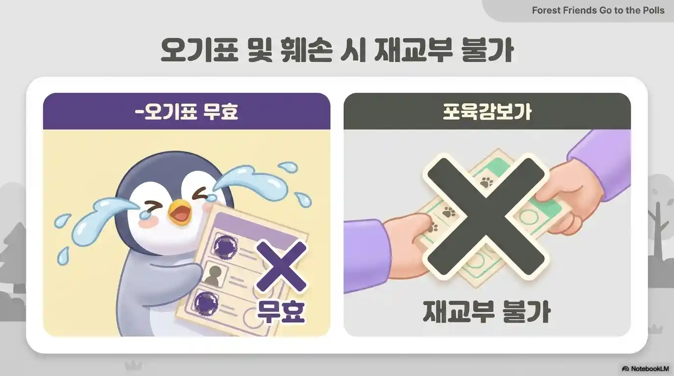 지방선거 투표용지 오기표 및 훼손 시 무효 처리, 재교부 불가 안내