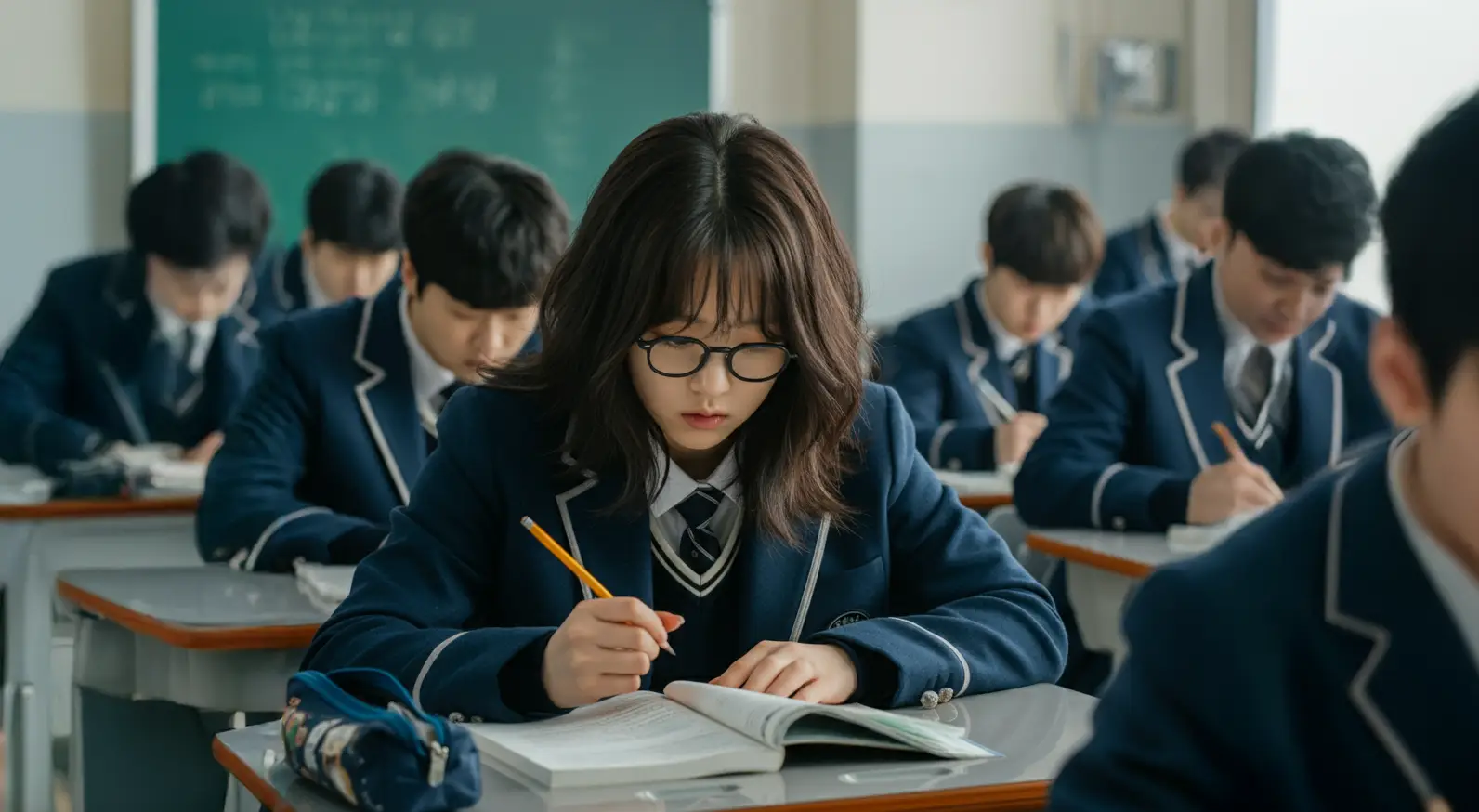 시험 공부를 하는 여학생