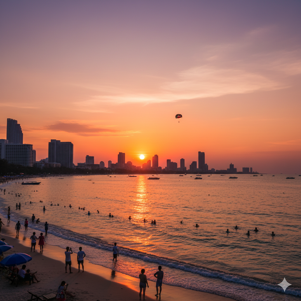 일몰이 특히 아름다운 파타야 해변