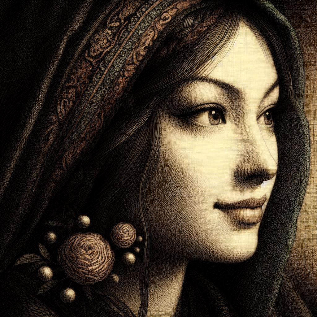 신비로운 미소의 여성 초상&amp;#44; 다빈치 스타일&amp;#44; 르네상2