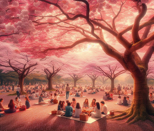 벚꽃 놀이를 즐기는 사람들