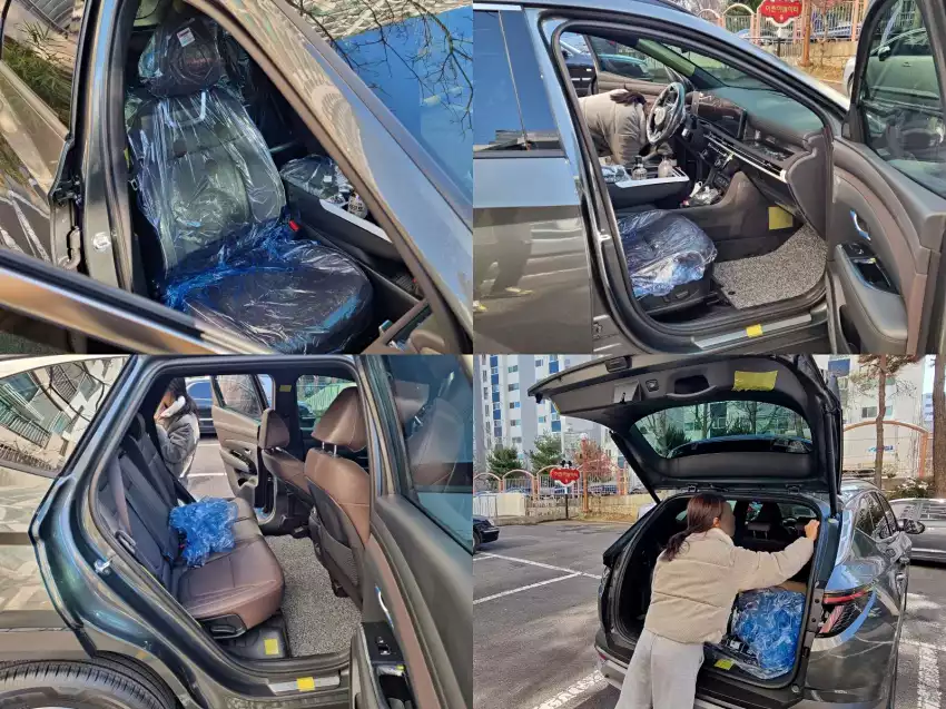 막내 여동생과 함께 더 뉴 투싼의 비닐과 스티커, 테이프를 떼냈습니다.