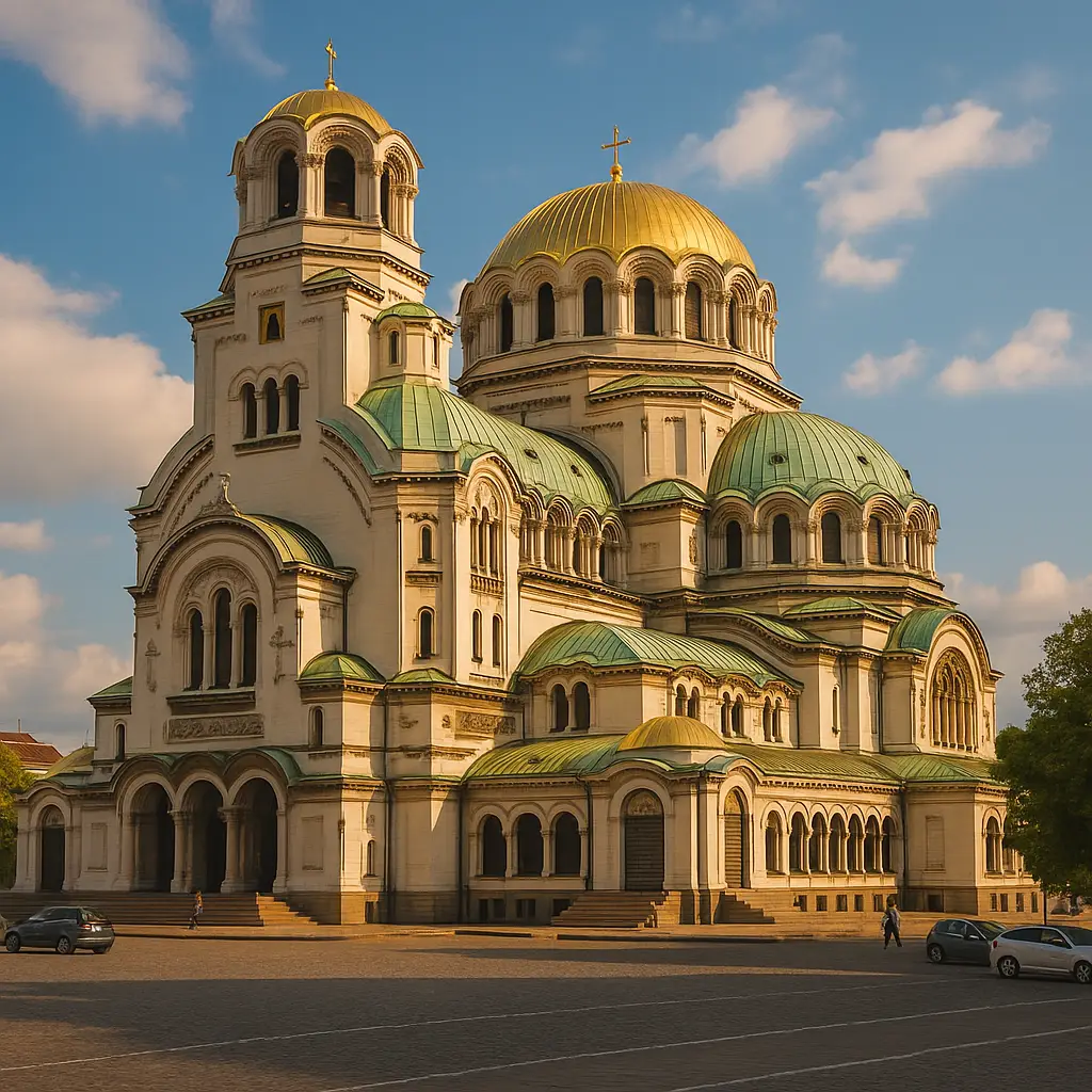불가리아 소피아 알렉산더 네프스키 대성당의 석양 실사 사진