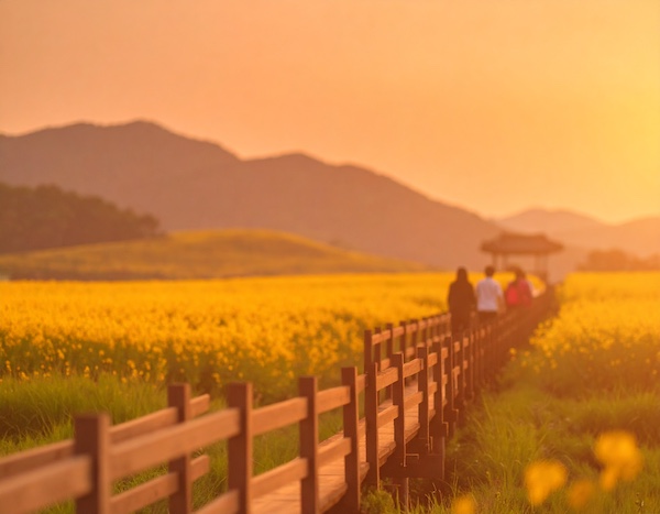 고창 청보리밭 석양 풍경