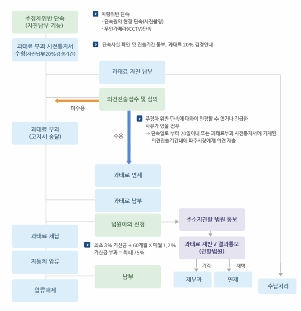 주정차위반 단속 및 자진납부 도표 이미지