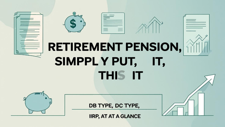 퇴직연금 개념을 직관적으로 설명하는 그래픽. DB형, DC형, IRP 핵심 용어가 함께 표시됨