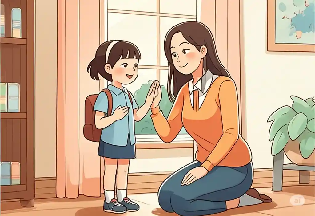 아이가 선생님께 인사하는 모습