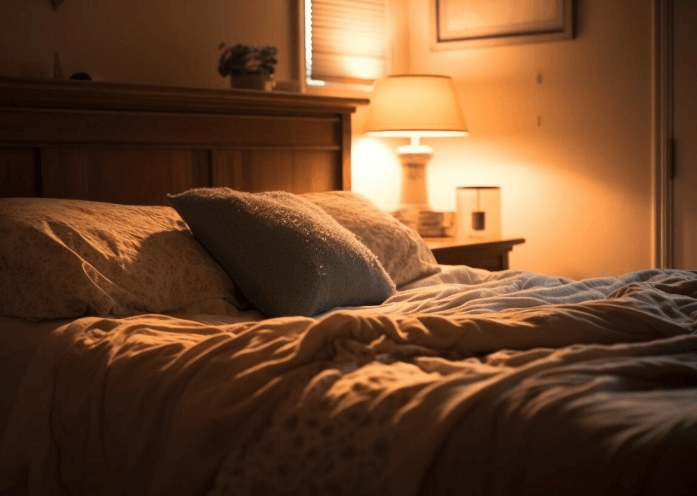 지친 하루를 정리하는 따뜻한 저녁 침실