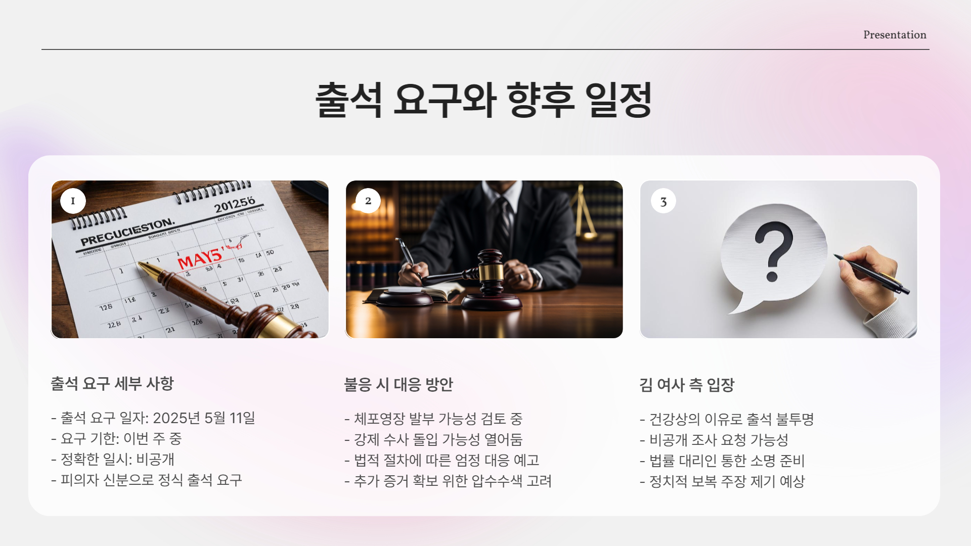 출석 요구와 향후 일정은?