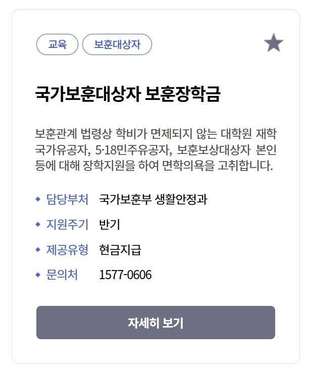 국가보훈대상자 보훈장학금 신청자격,신청방법