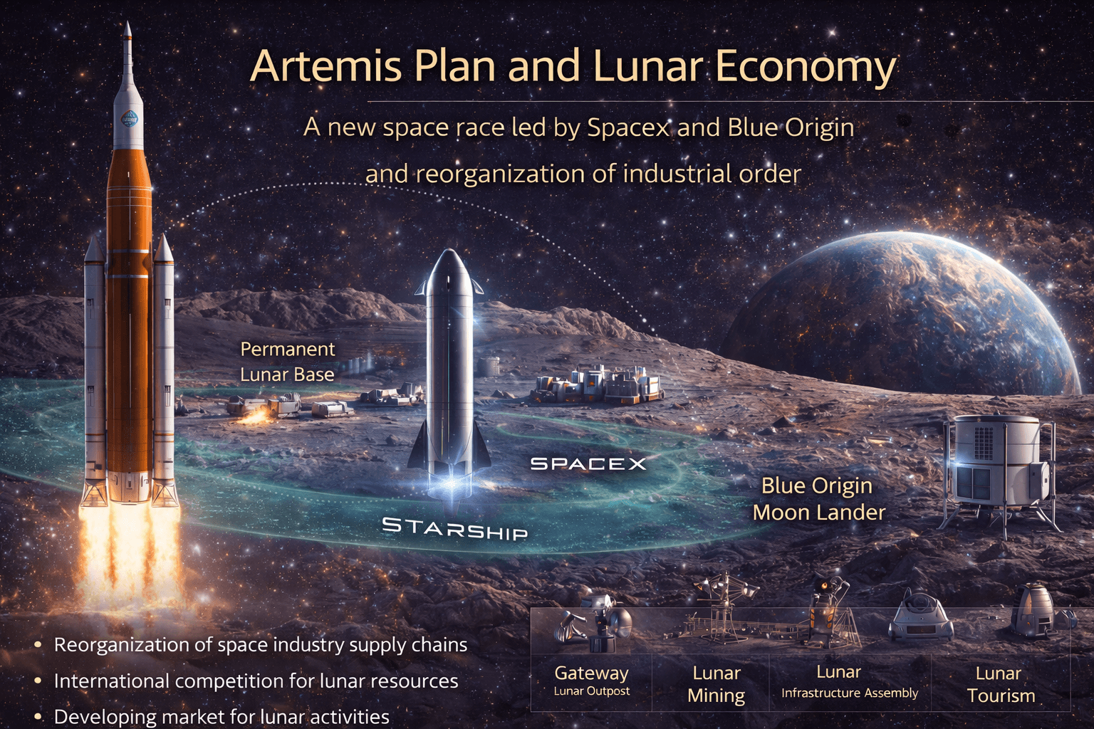 아르테미스 계획과 달 경제: 스페이스X·블루 오리진이 이끄는 새로운 우주 경쟁과 산업 질서의 재편