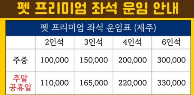 펫 비지니스석의 요금