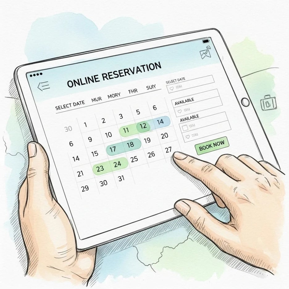 태블릿 화면에 나타난 온라인 예약 시스템