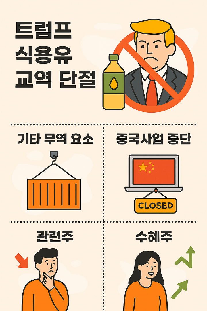 트럼프 식용유 교역 단절, 기타 무역 요소 중국사업 중단 및 관련주, 수혜주