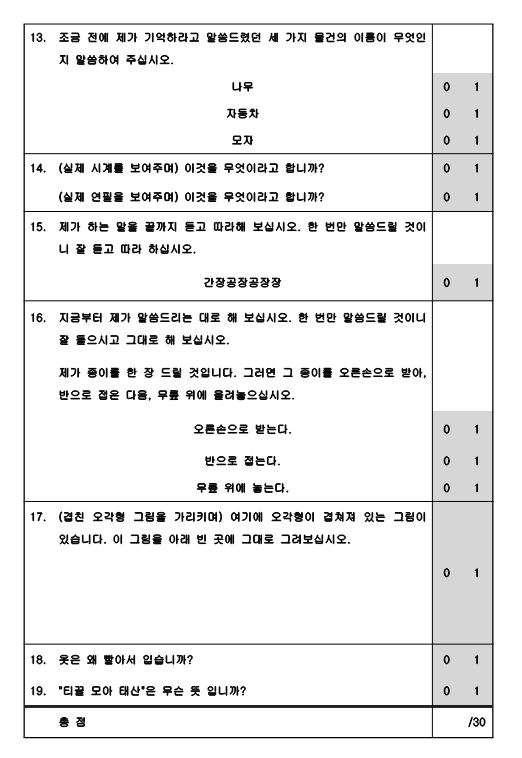 치매선별 검사지