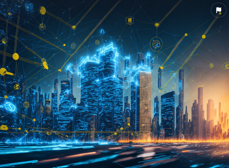 세계를 대표하는 미국 기업을 표현한 건물 사진