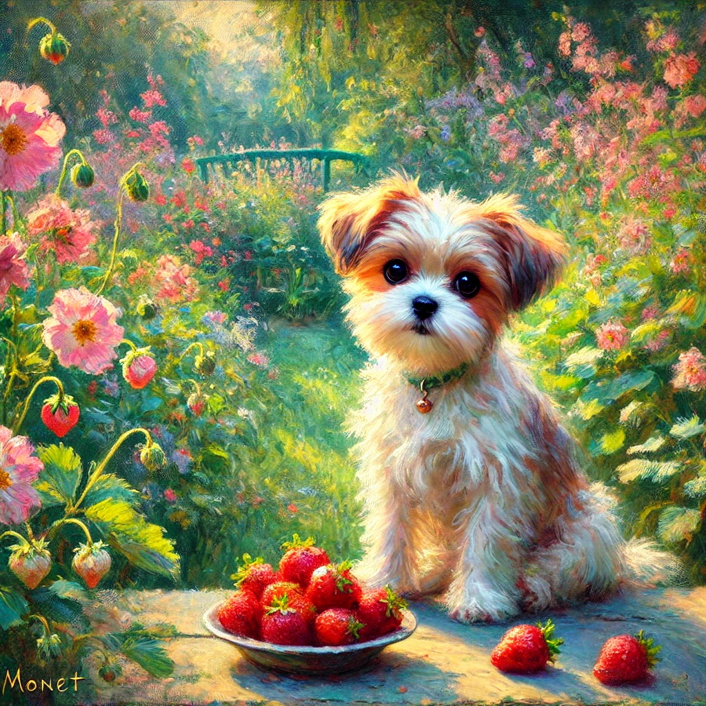 강아지와 딸기가 그려진 귀여운 그림