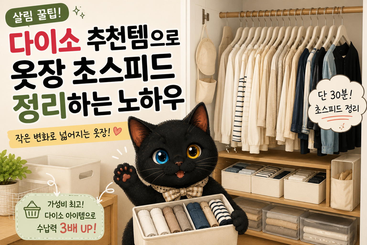 다이소 추천템으로 옷장 정리 끝! 작은 변화로 넓어지는 수납 노하우