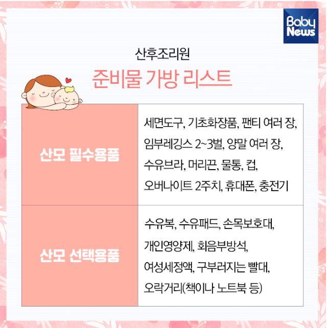 산후조리원 준비물 가방 리스트