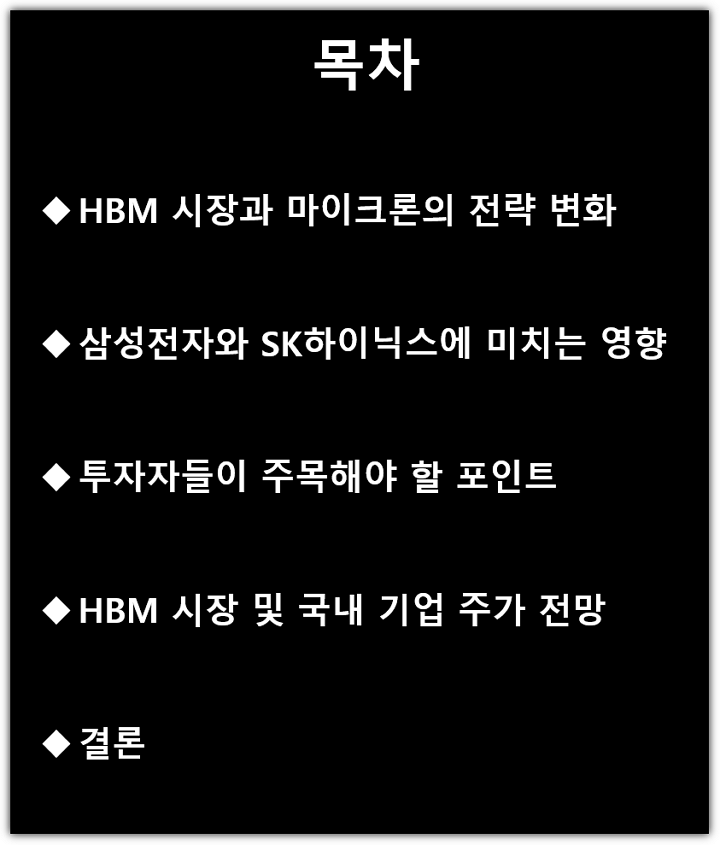 마이크론 HBM 재설계, HBM4 연기 관련 삼성전자 SK하이닉스 주가영향 및 전망 목차