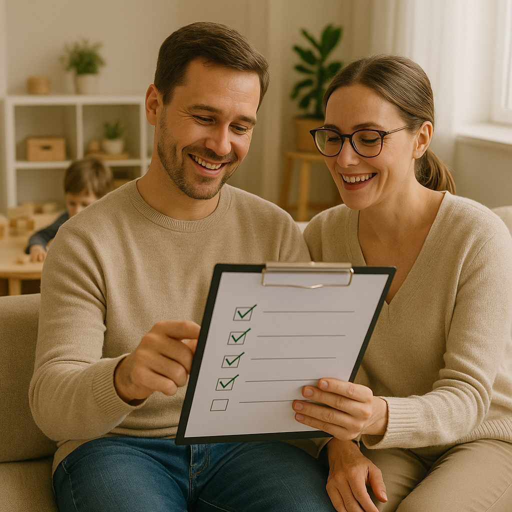 엄마 아빠가 체크리스트 확인하는 사진