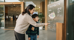 유치원생과 초등 저학년 아이가 부모와 함께 체험학습 장소를 둘러보는 모습
