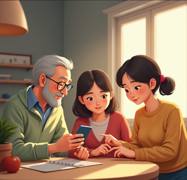 자식에게 사진, 카카오톡 배우는 어르신 모습