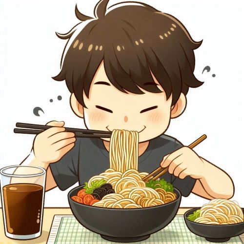 국수를 먹고 있는 아이