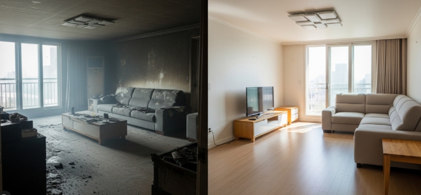 부산시 화재복구 전과후 모습