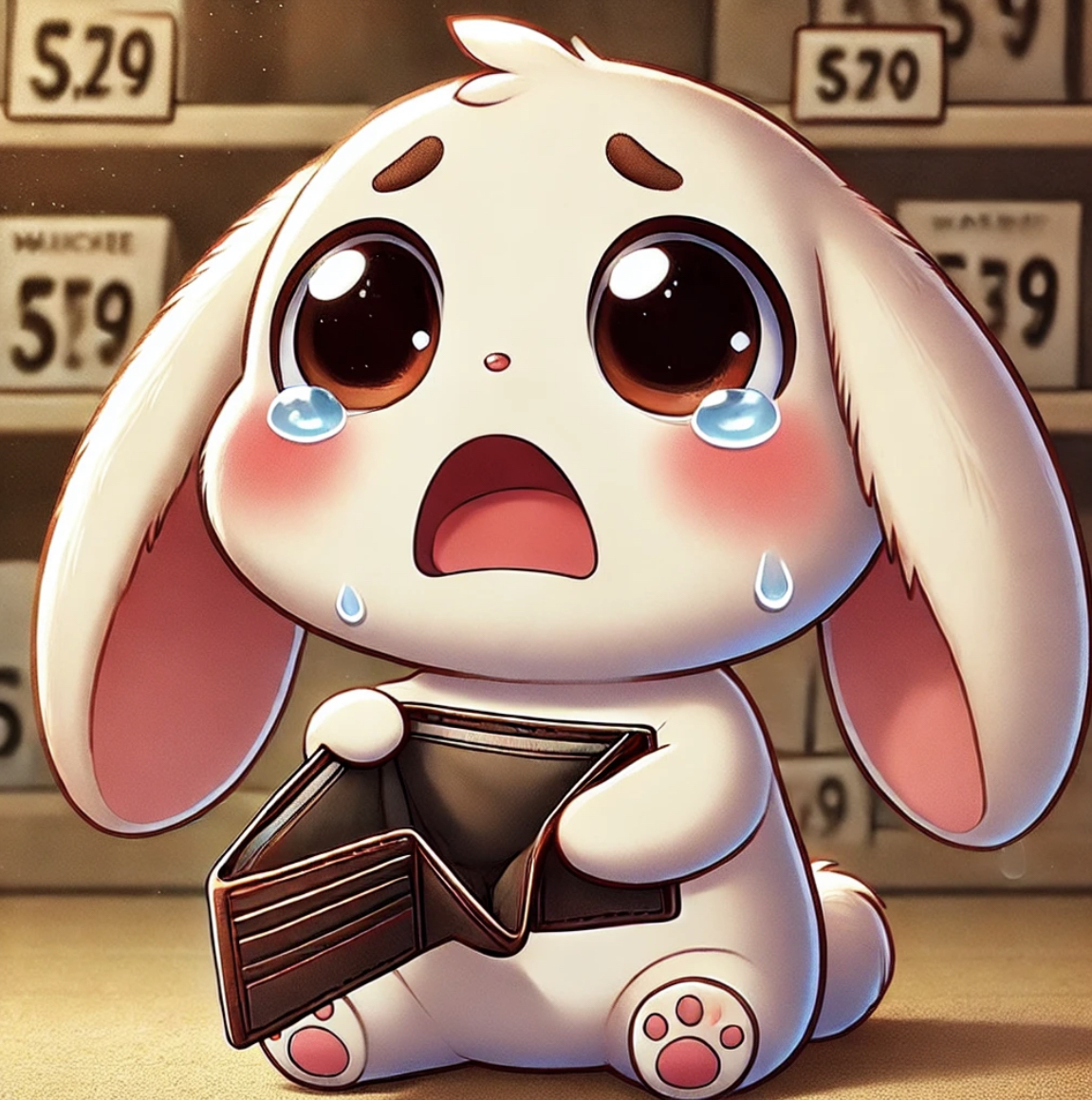 비어있는 지갑을 보고 슬픈 토끼 사진