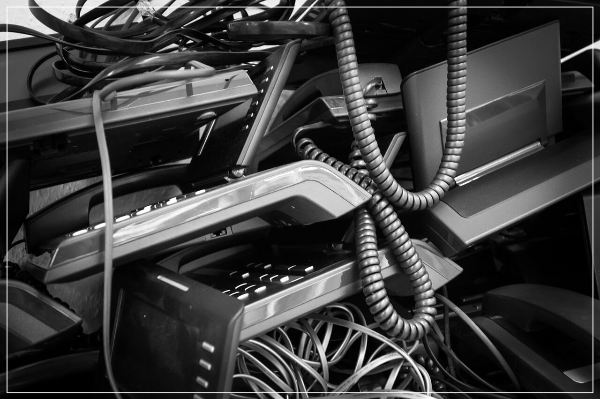 쌓여있는 전화기들