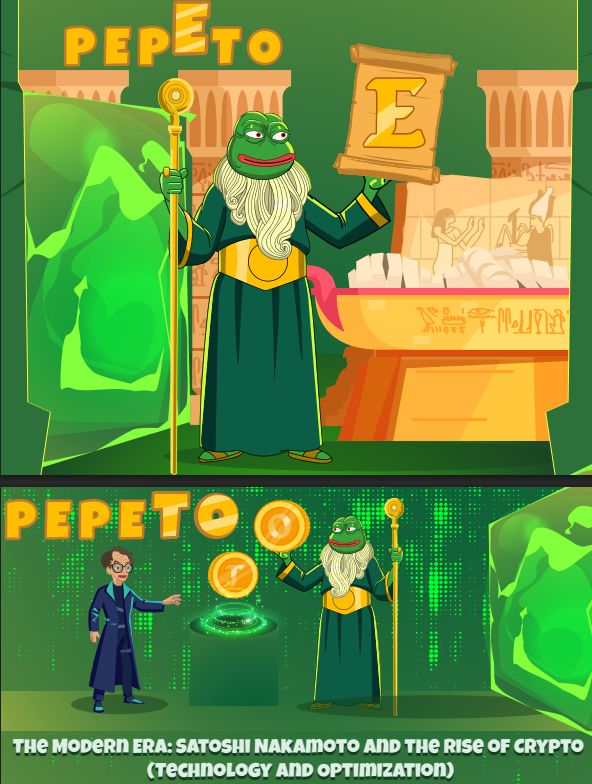 PEPETO 프로젝트는 시간 여행자 "개구리의 신" 페페토를 주인공으로 한다.