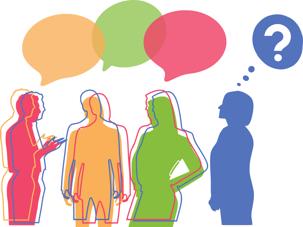 많은 대화가 오가는 상황에 대한 이미지