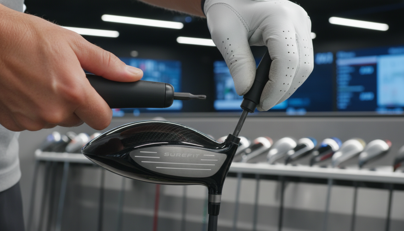 타이틀리스트 드라이버의 슈어핏 호젤을 전용 토크 렌치로 조절하는 모습
