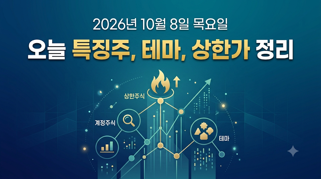 2026년 10월 8일 오늘 특징주, 강세테마, 상한가 종목 정리하기 21일차 썸네일 이미지