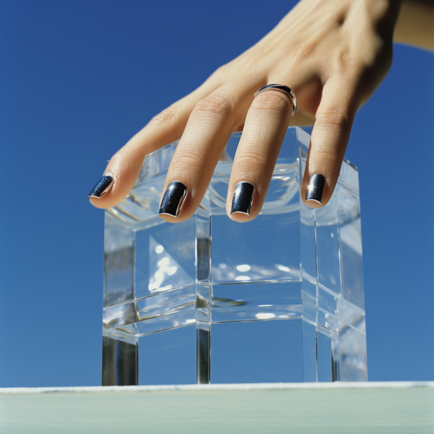 사이드 실버 포인트의 블랙 스퀘어 네일아트