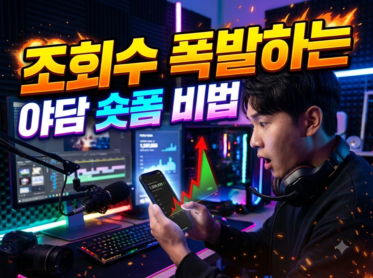 alt="야담 숏폼 조회수 그래프가 폭발적으로 상승하는 화면을 확인하는 모습"