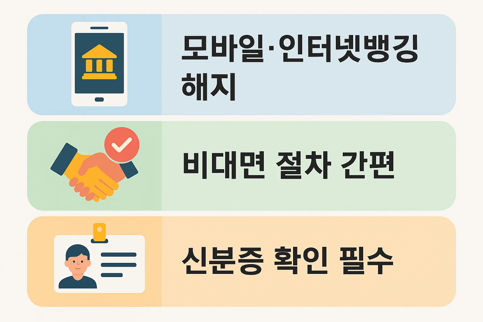 모바일&middot;인터넷뱅킹으로 간편하게 청약통장을 해지하는 방법과 신분증 확인 등 필수 절차를 안내한 인포그래픽