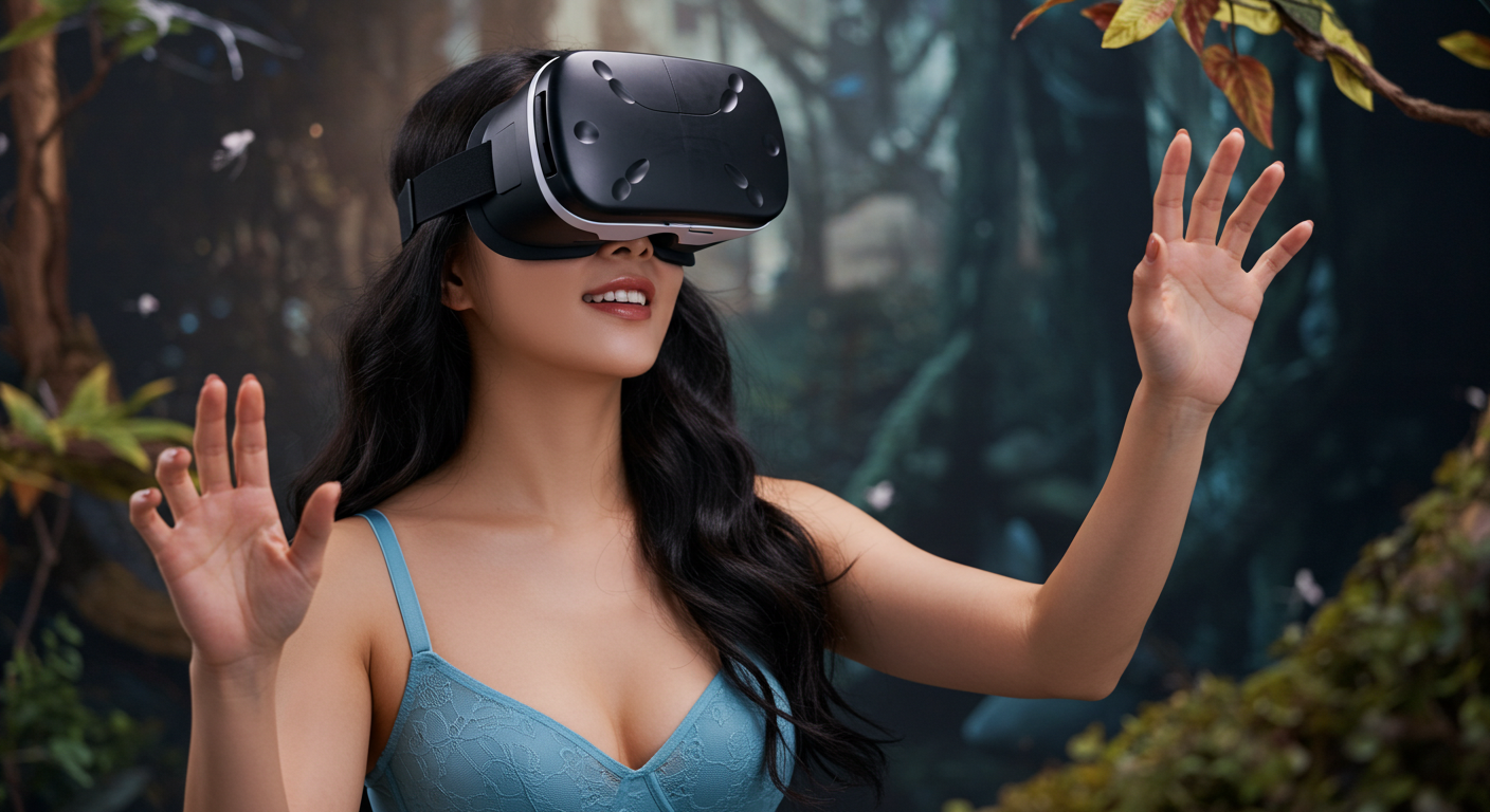 VR영상을 보는 여성