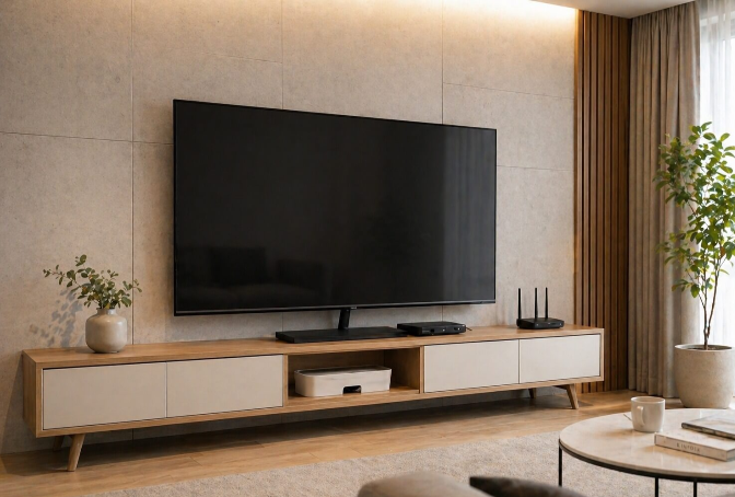 케이블 정리가 잘 된 TV선반