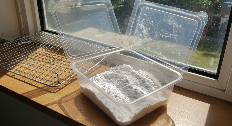 김치통 안팎으로 베이킹소다를 골고루 뿌려줍니다.