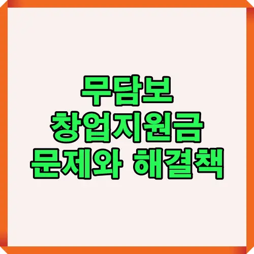 무담보 창업지원금의 주요 문제와 그에 따른 해결책을 한눈에 정리한 썸네일 이미지로 창업자들이 지원금 활용 시 고려해야 할 사항을 알기 쉽게 표현